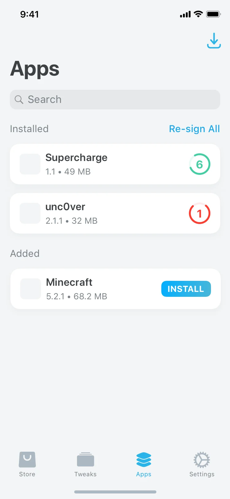 Screenshot of Supercharge's Apps tab