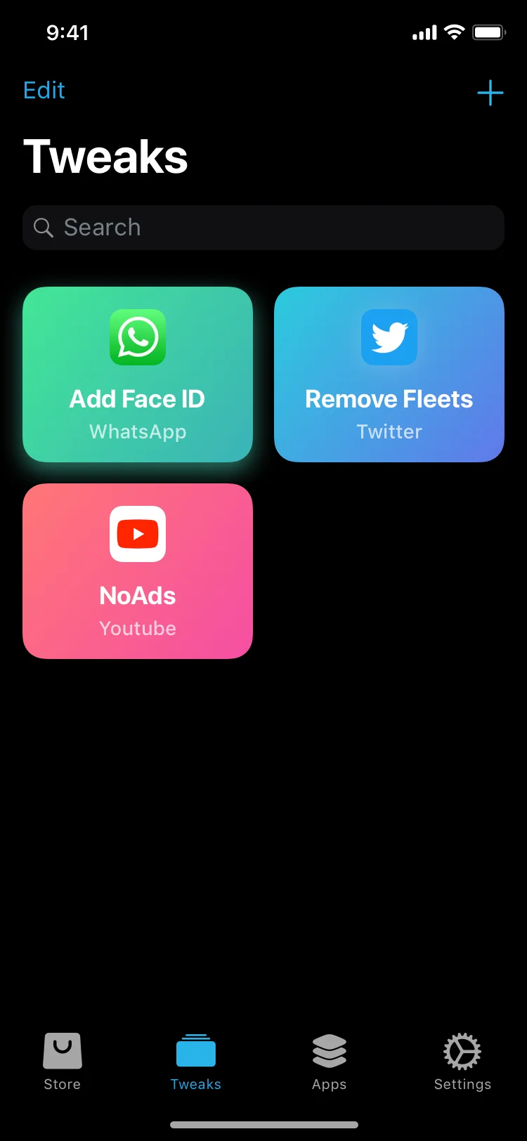 Screenshot of Supercharge's Apps tab