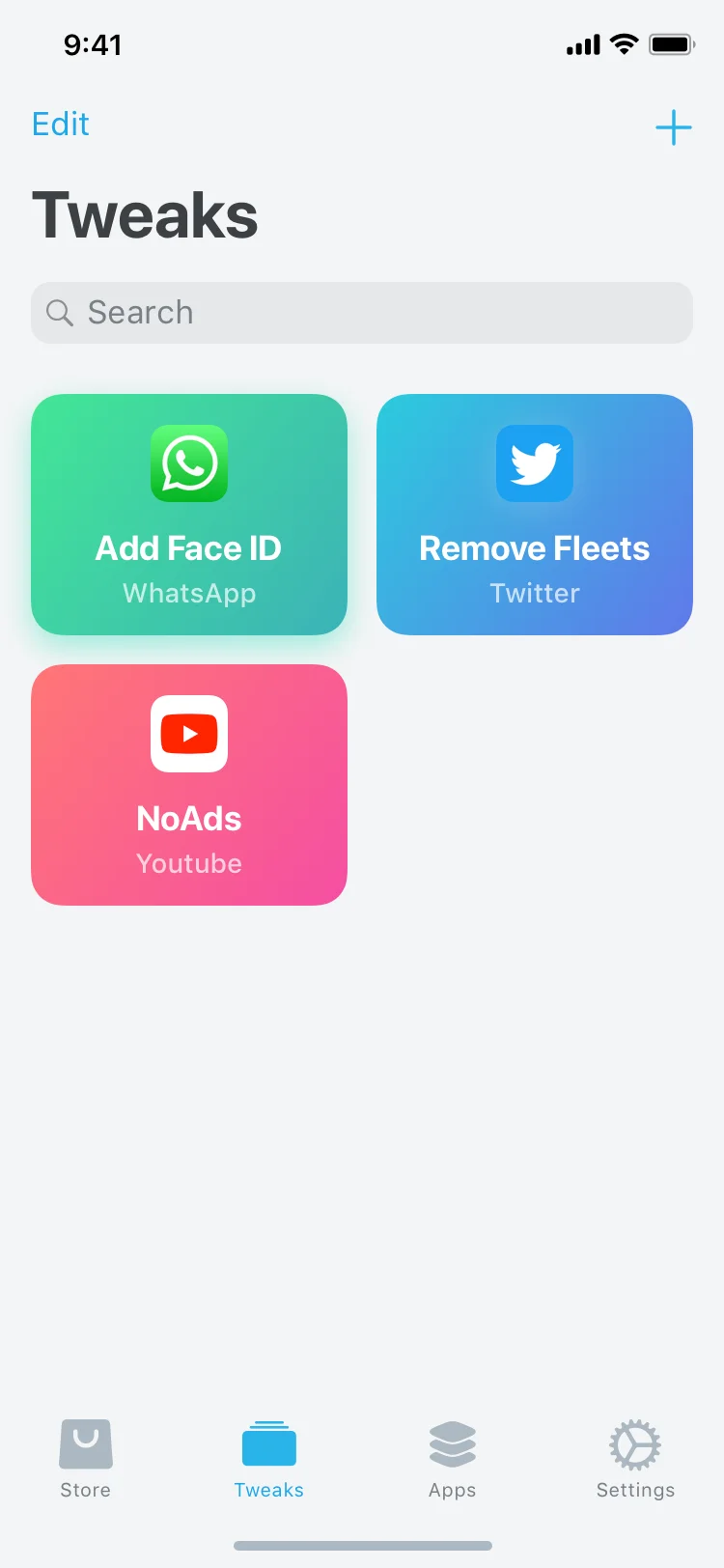 Screenshot of Supercharge's Apps tab